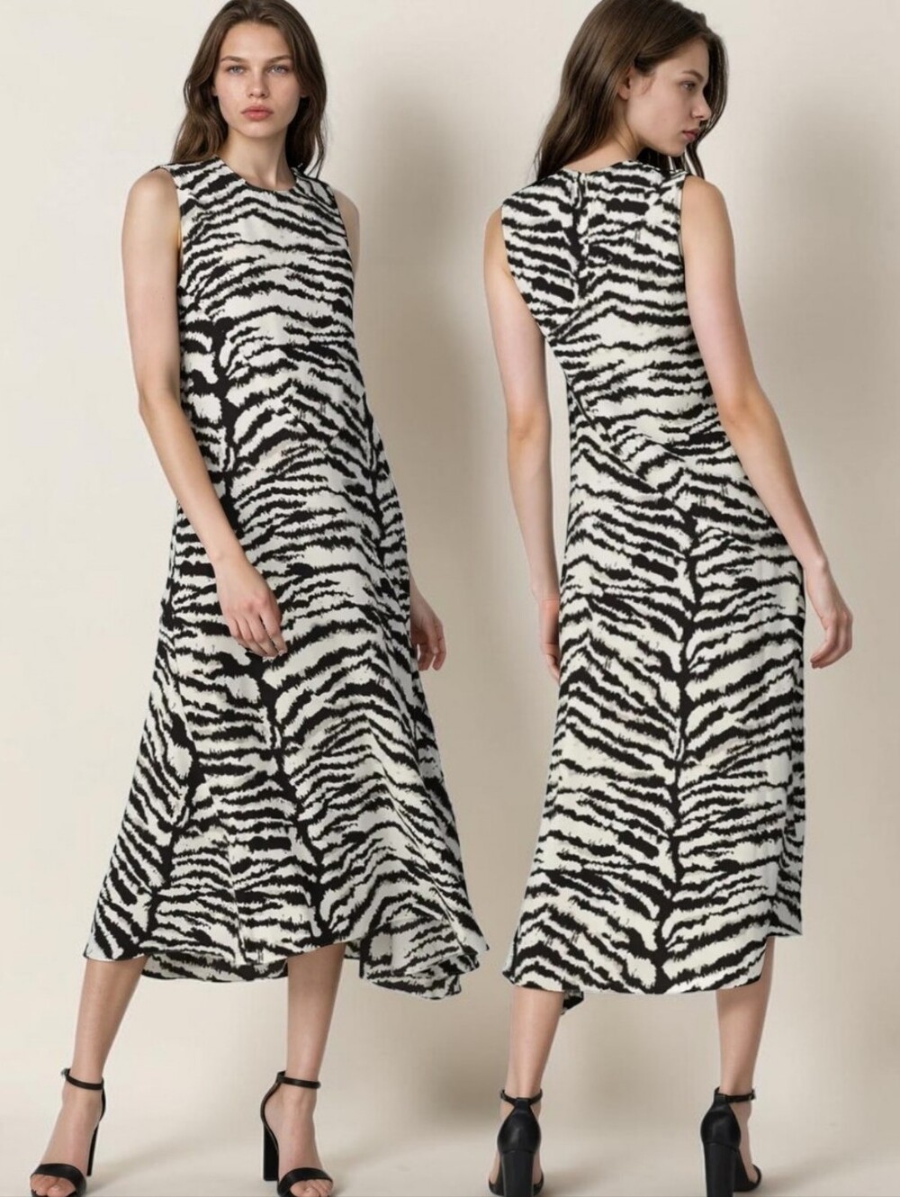 VICTOR ALFARO Zebra Print A-line Sleeveless Maxi Dress - Size S